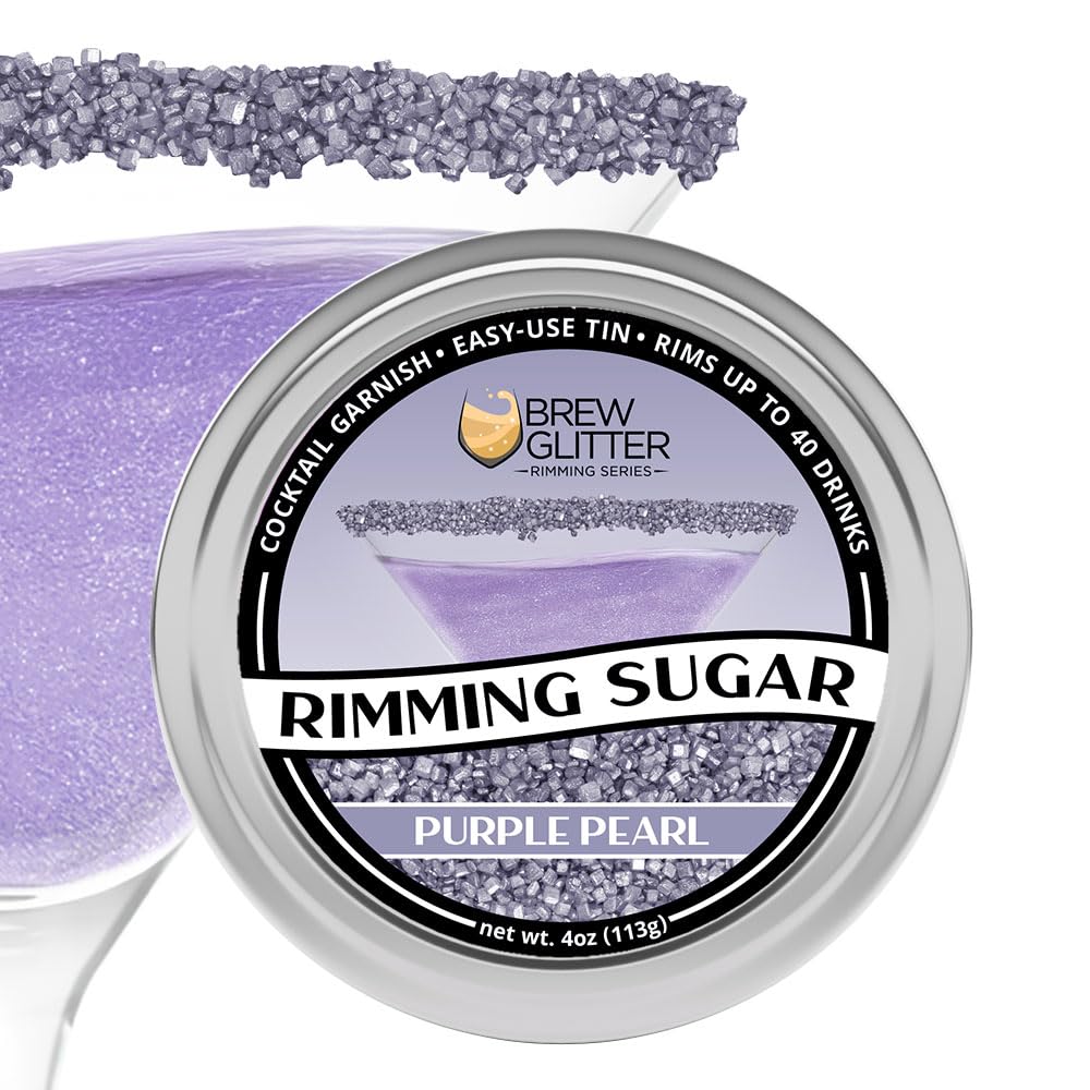 Brew Glitter - Purple Rimming Sugar (4oz, 1x Bar Tin) Cocktail Garnish for Mixed Drinks & Refreshments