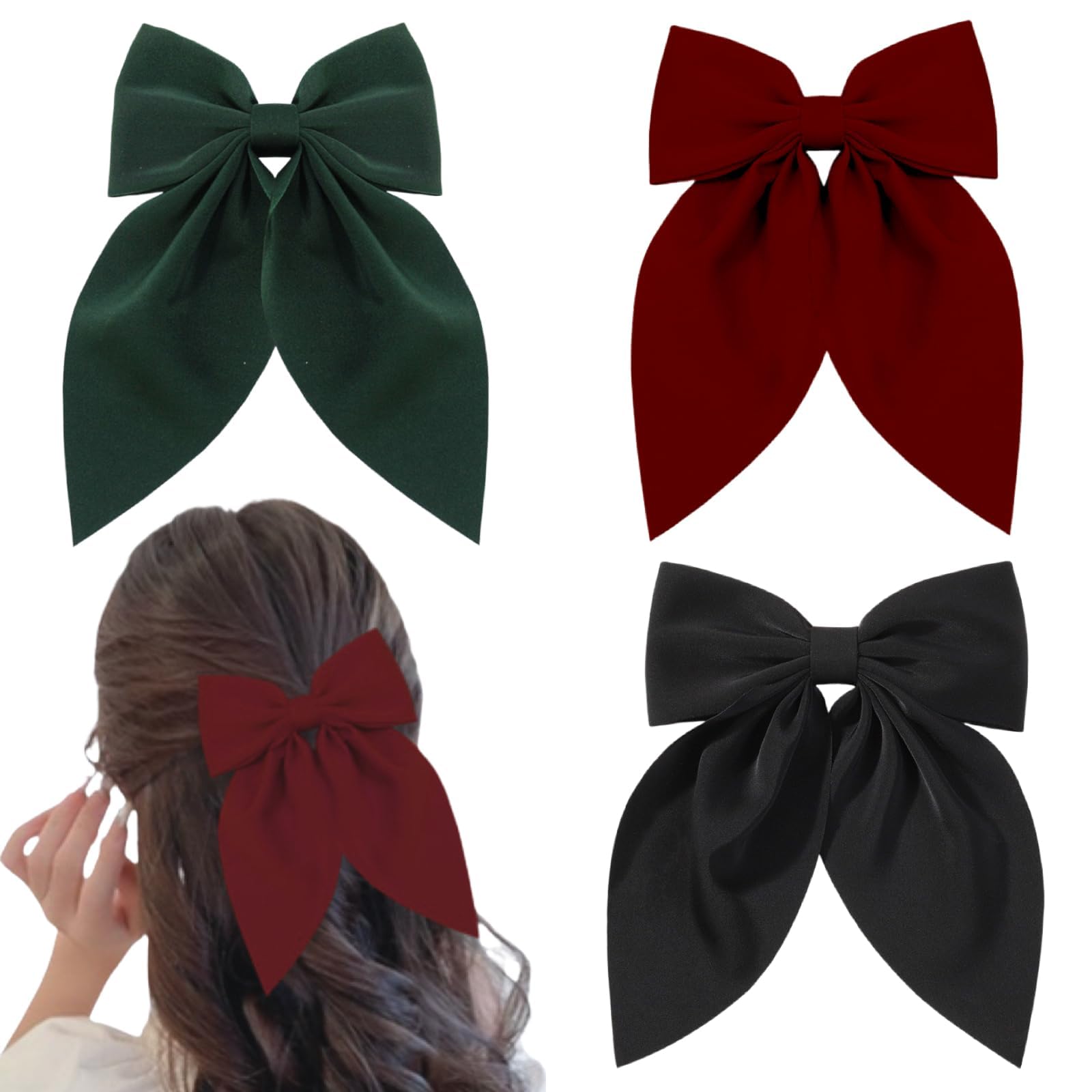 Ypkia 3 Stück Haarschleifen-Clips Für Damen & Mädchen – Große Schleifen, Metallclip, Verschiedene Farben