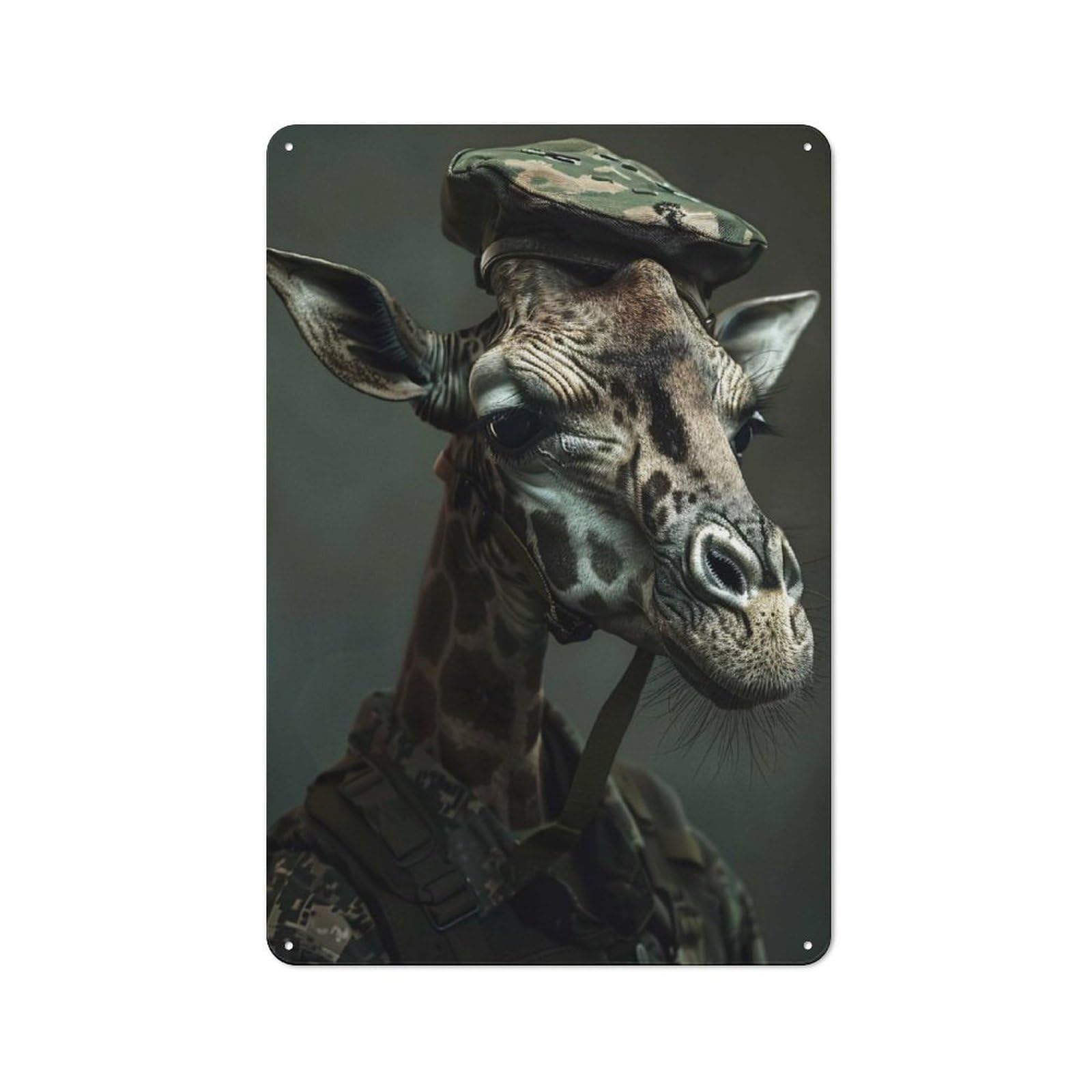 Junmoney Style-19 Retro Military Giraffe Portrait Decorative Metal Plaque 30X20cm, Shed Wall Plaque For Tool Room, Garage, Studio Or Home Bar