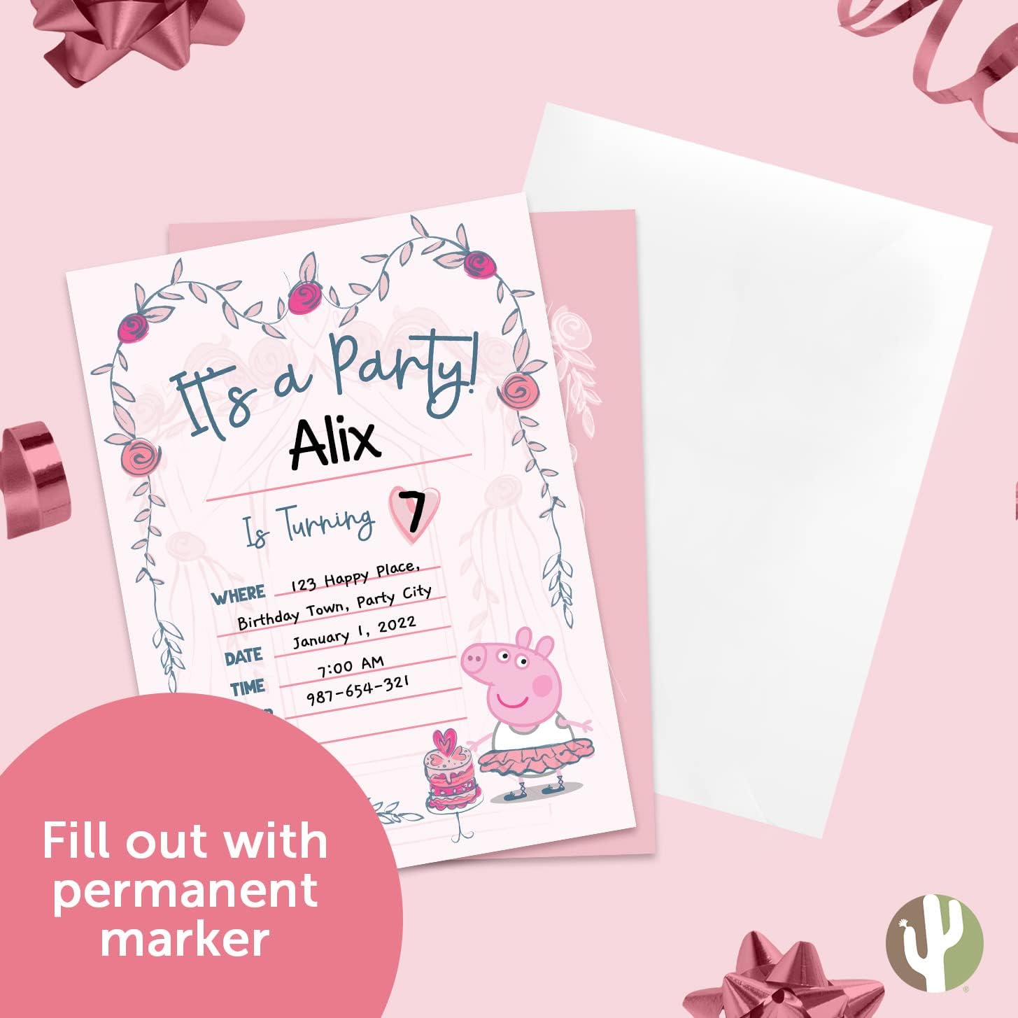 Desert Cactus Peppa Pig Happy Birthday Invitations Invites Cards 10 Count with Envelopes Boys Girls Kids Party (Style C)
