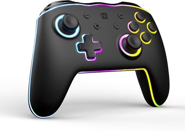 Enhanced Switch Pro Controller Compatible for Switch/Lite/OLED/PC, FIEHDUW Wireless Switch Controller for Ultimate Control with TURBO, Wake-up Function, 6-Axis Gyro, Adjustable Vibration, 5-Color LED