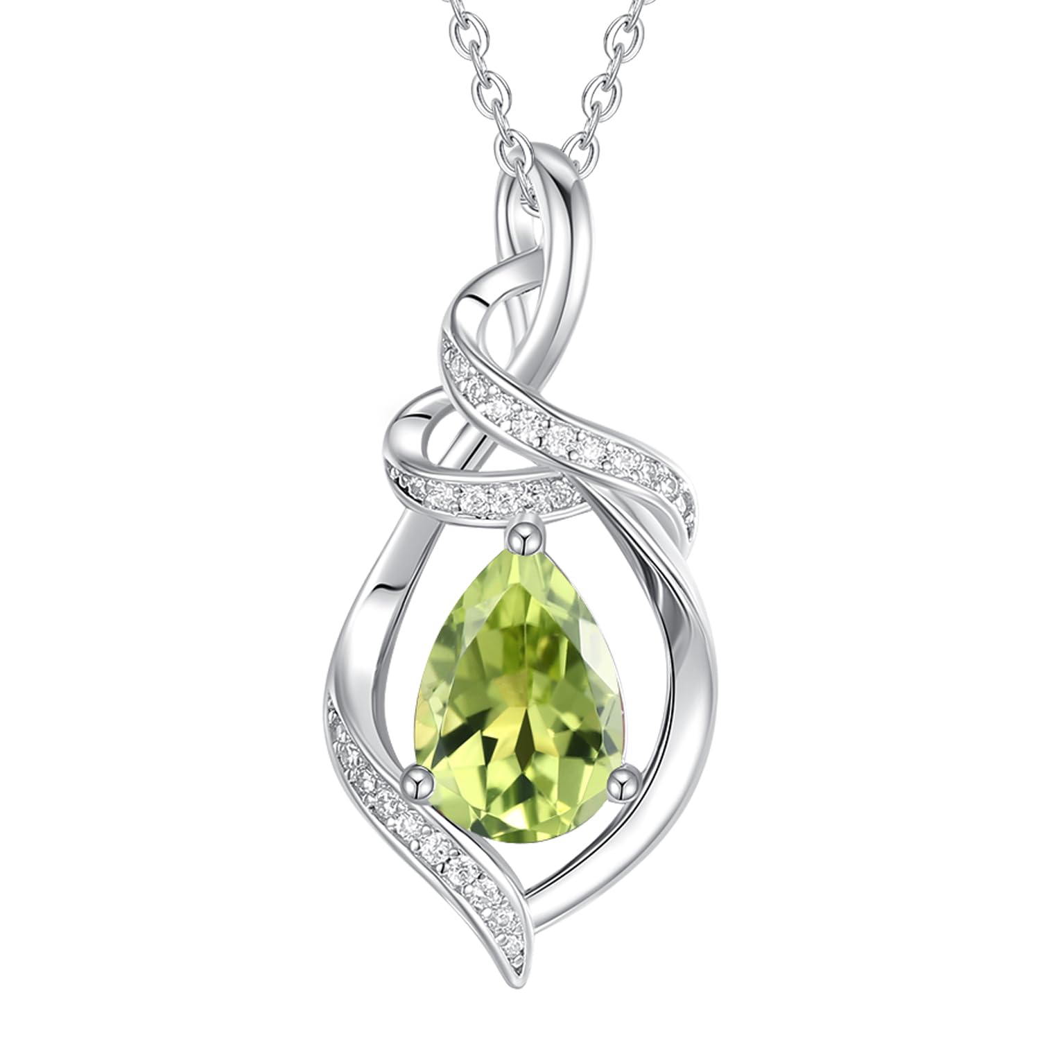 FANCIME Teardrop Birthstone Necklace for Women S925 Sterling Silver Elegant Ribbon Pendent Necklace Birthday Jewelry Gifts for Mom Wife Her, 16"+2" Inches - Image 10