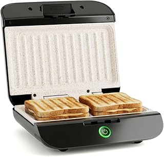 Sandwichera Grill para Bocadillos y Sandwich, Capacidad para 2 Sandwiches, Revestimiento Antiadherente, Placa Fija, NSM800FX, 800 W,Cable 80 cm, Inox
