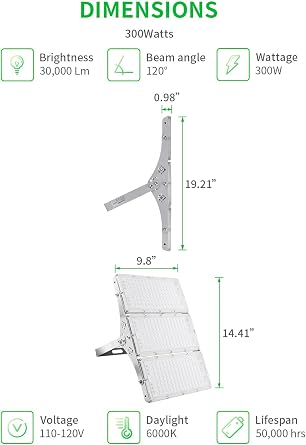 Viugreum 300W Flood Lights Outdoor, 24000LM Super Bright LED Work Light, 6000K Daylight White LED Flood Light Outdoor, IP65 Waterproof Security Lights for Garage, Yard, Lawn, Garden, Stadium - 15 Pack