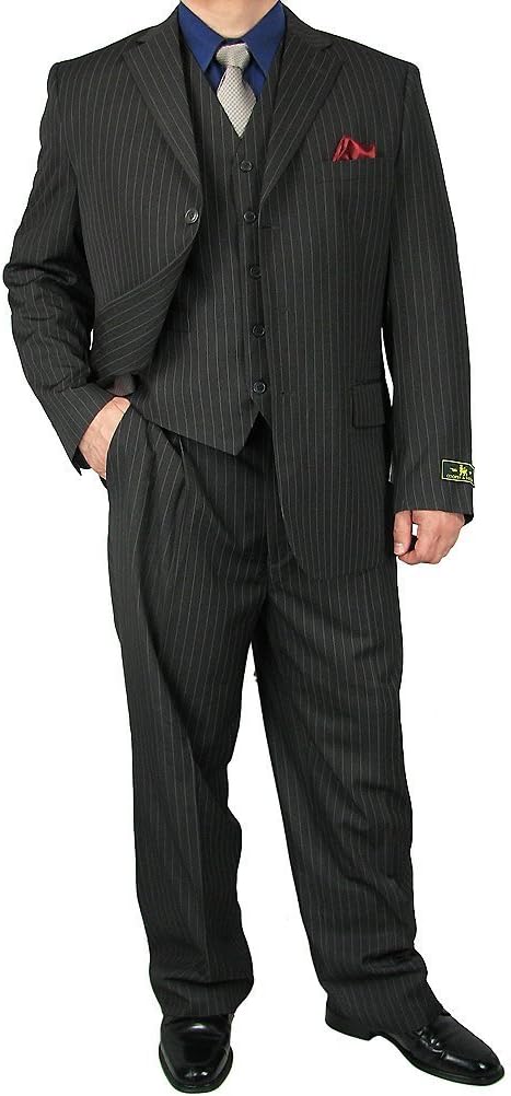 Sharp 3pc Men's 3B. Pinstripe Dress Suit with Expandable Waistband - Gray 50L