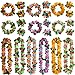 Hawaiian Leis Headband Wristbands Tropical Luau Hawaii Necklace Headpiece Bracelets Women Flower Leaf Wreath Garland Wedding Vacation Summer Beach Carnival Party Decorations Favors Supplies 24 PCS