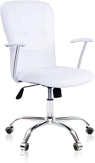 Maggie, Silla de Escritorio Giratoria, Silla de Oficina o Despacho, Acabado en Símil Piel Blanco, Medidas: 64 cm (Ancho) x 64 cm (Largo) x 94-106 cm (Alto)