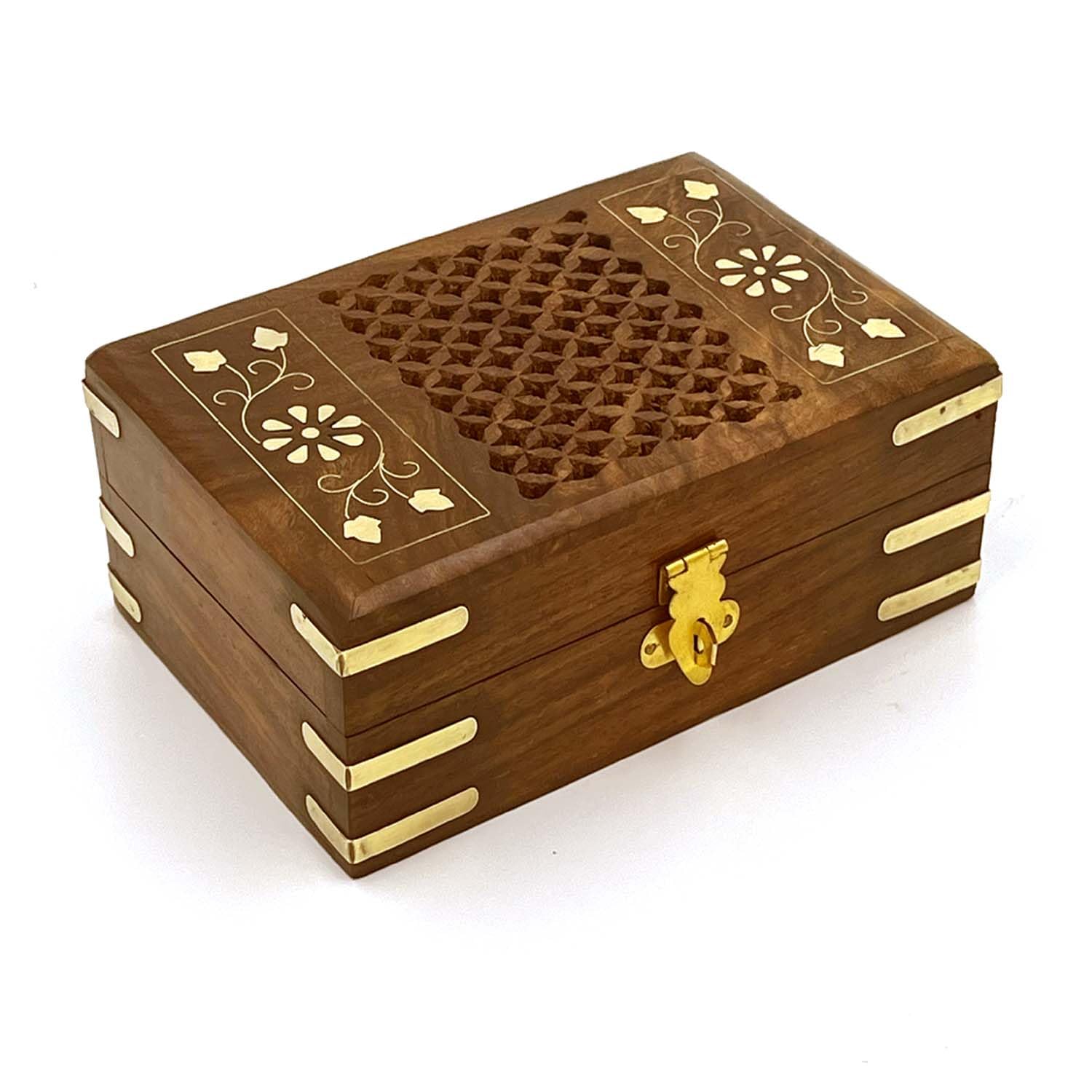ZYNTIX Vanity Box with Jali Brass Design 6 X 4 Inches | Handmade Decorative Case Kit | storage boxes | big box | jewellery box organisers | Vanity Organiser for Women, jewellery box for girls (B08XVVHBXB) Amazon Price History, Amazon Price Tracker