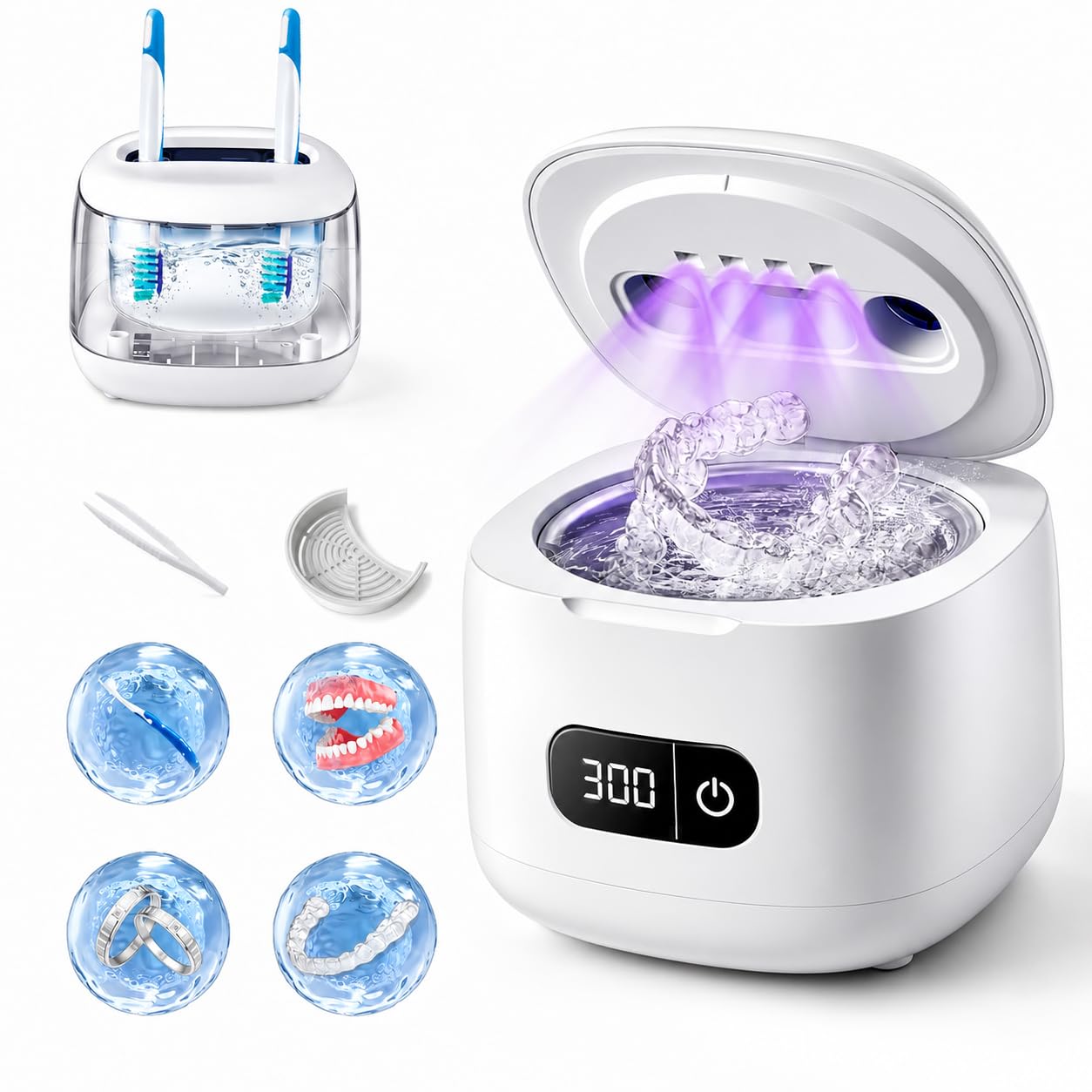Pulitore ad ultrasuoni professionale da 600 ml, macchina per la pulizia ad alta frequenza con 5 modalità di timer automatico, ideale per gioielli in argento, occhiali, orologi e protesi dentarie