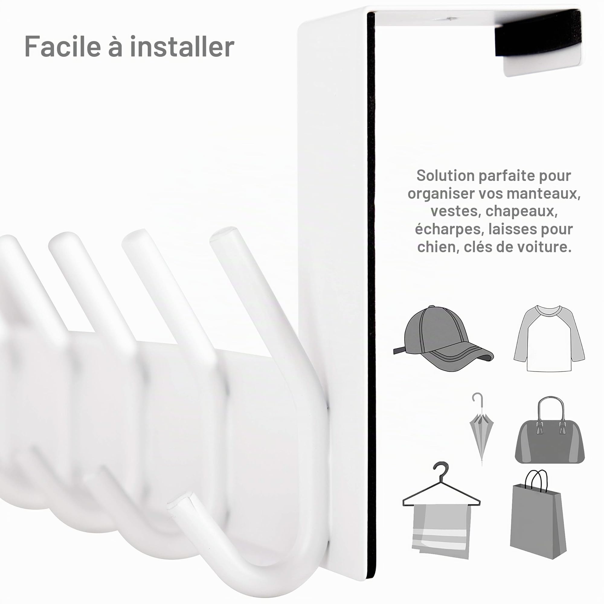 WEBI Porte Manteau pour Porte,Crochet Porte,Patere Porte avec 6 Crochets,Patère de Porte à Suspendre Salle de Bain,Chambre,4.5cm,Blanc,Lot de 2