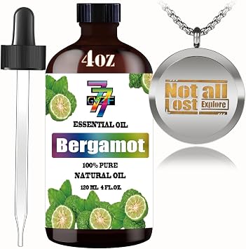 Essential Oil Diffuser Necklace and Bergamot Essential Oil 4oz/120ml Combo Set