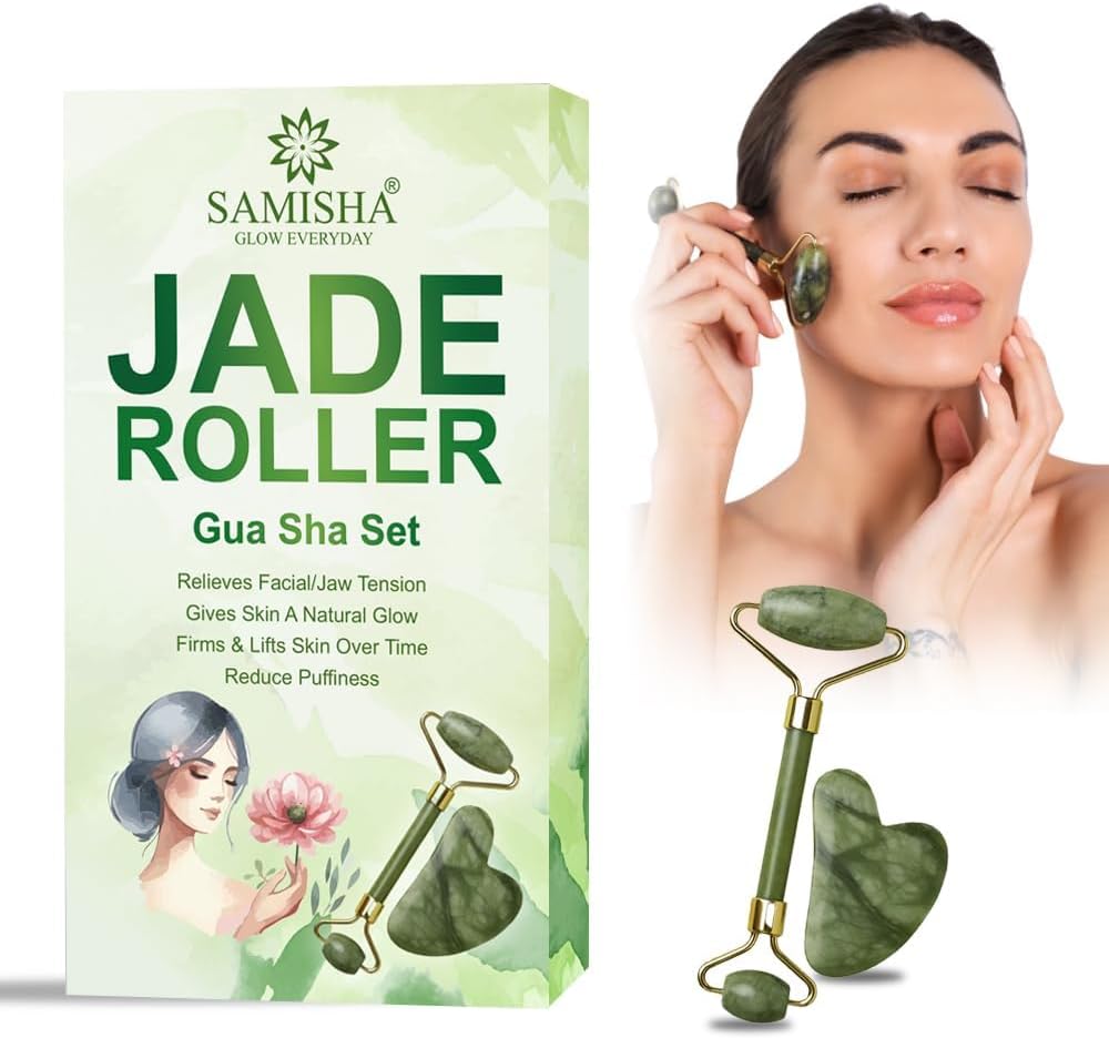 Gua Sha For Face - Jade Roller And Gua Sha Set, Relieves Facial/Jaw Tension, Guasha Stone For Face Massage, Gives Skin Natural Glow, Firms & Lifts Skin Over Time, Reduces Puffiness Pack Of 1
