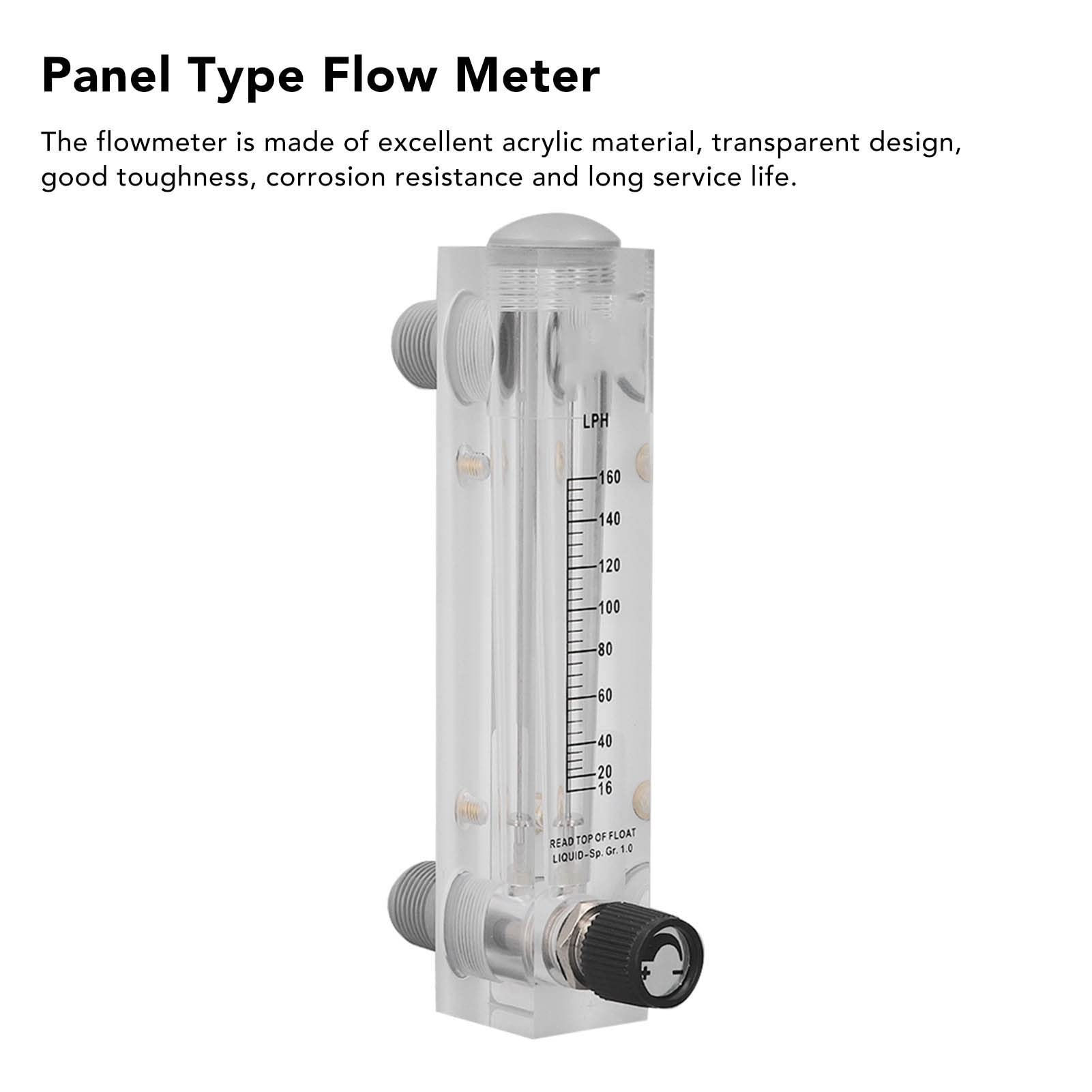 Rotamètre d'eau, Débitmètre de Liquide Réglable 16‑160 LPH, Débitmètre d'eau Haute Précision Transparent, Type panneau