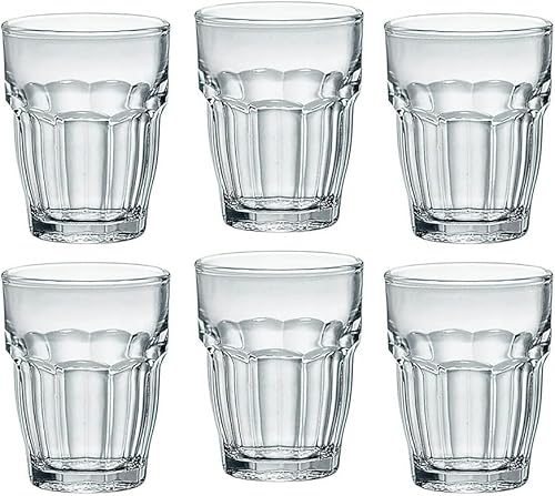 Bormioli Rocco Rock Bar - Vasos templados apilables de 2.25 onzas para bebidas frías, agua y cócteles, juego de 6, transparente