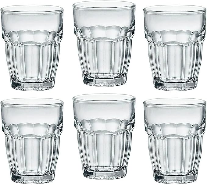 Bormioli Rocco Rock Bar 2.25 oz. Shot Stackable Tempered Beverage Glasses for Cold Drinks, Water, and Cocktails, Set of 6, Clear