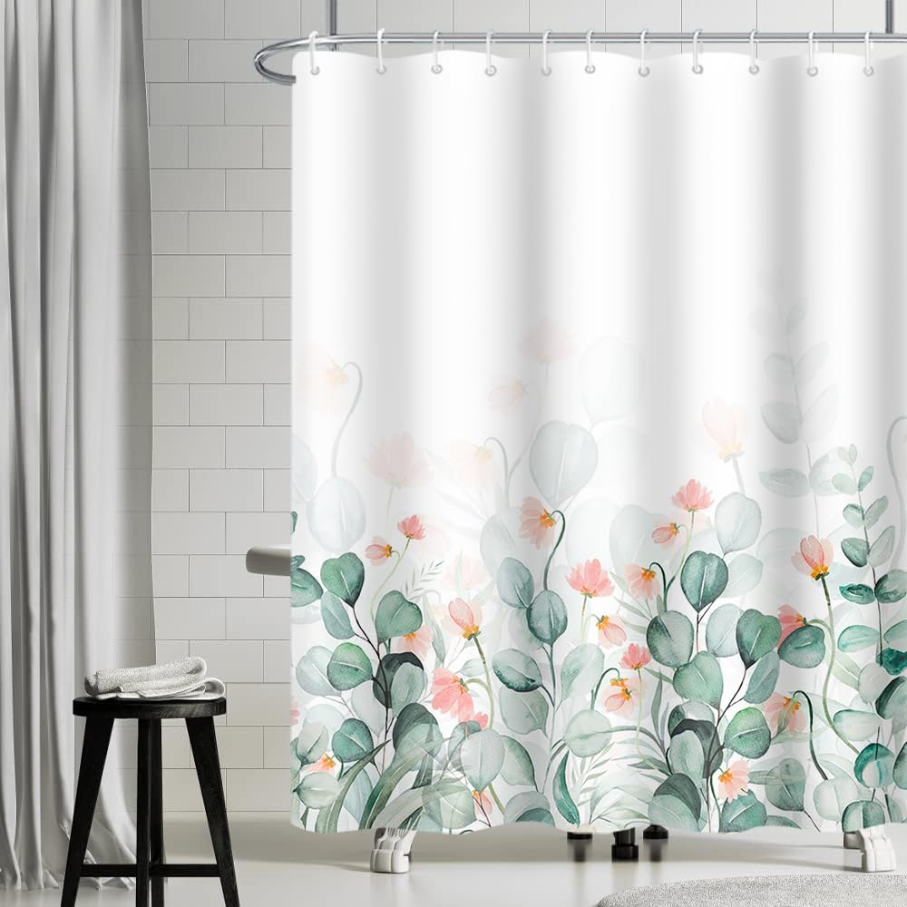 Uiiooazy Cortina de Ducha de Hoja Eucalipto, Cortinas de Ducha Verde Oro Abstracto Planta Cortinas de Baño Antimoho Impermeable Lavable Tejido de Poliéster Cortina Ducha con Ganchos 90x180cm — view 281