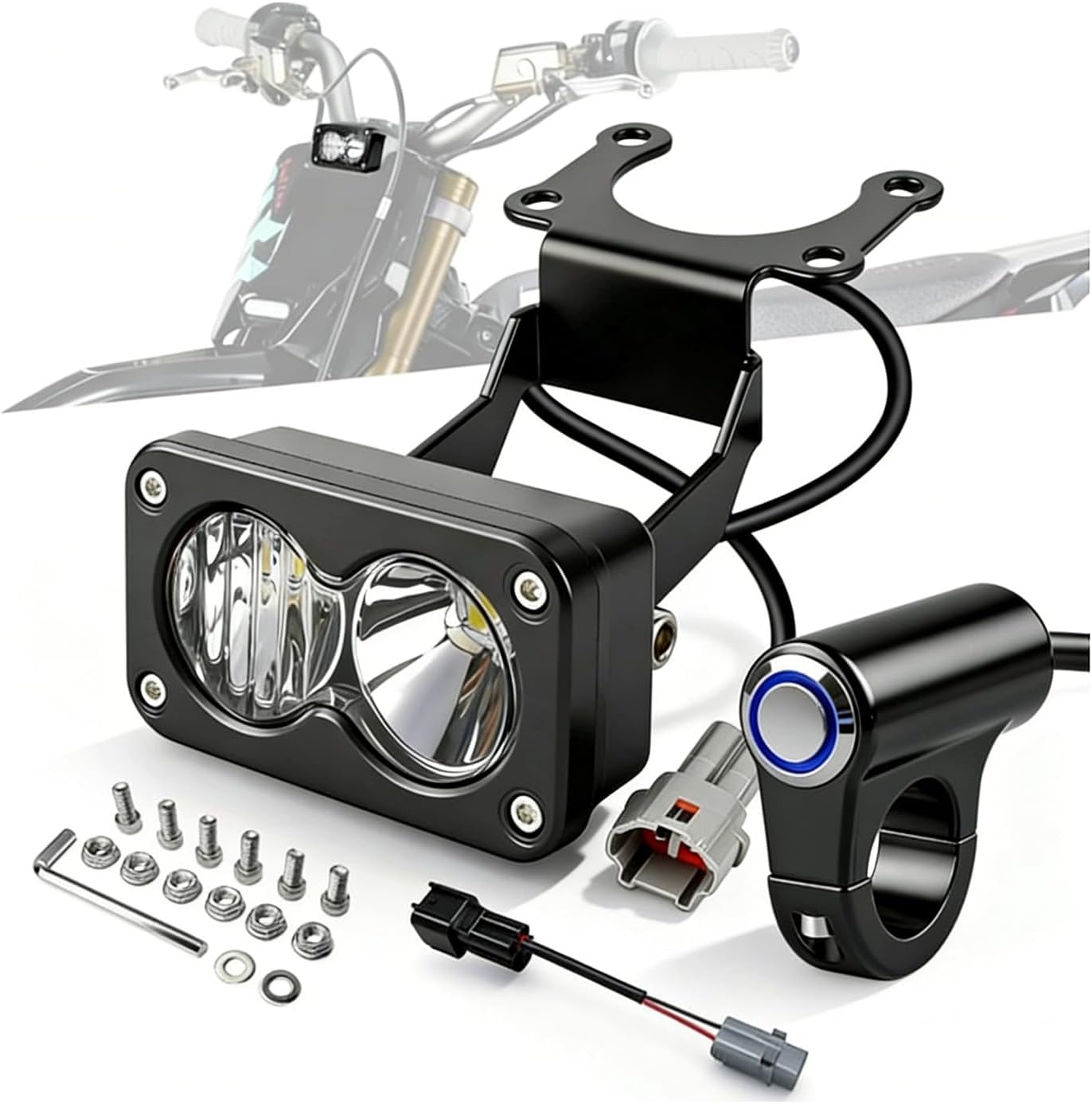Motorcycle Driving Lights Headlight Kit Fit for Sur-Ron Segway X260, with Adapter Harness and Control Switch, 20W 6000-6500K LED Light Bar Headlamp (White)