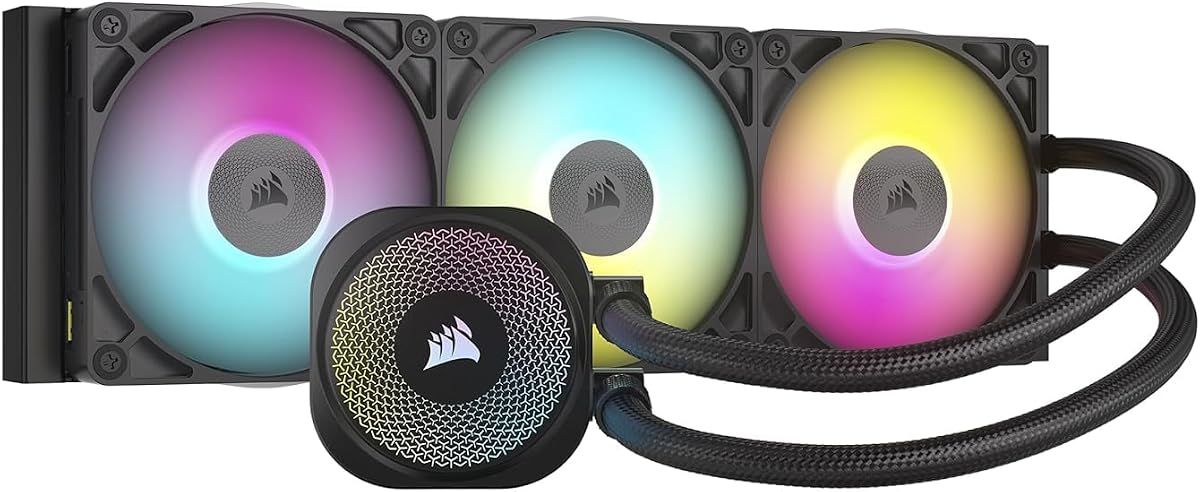 CORSAIR iCUE Link Titan 360 RX RGB Liquid CPU Cooler – 360mm AIO – Low-Noise – Intel LGA 1851/1700, AMD AM5/AM4-3X RX120 RGB Fans -iCUE Link System Hub Included – Black (Renewed)
