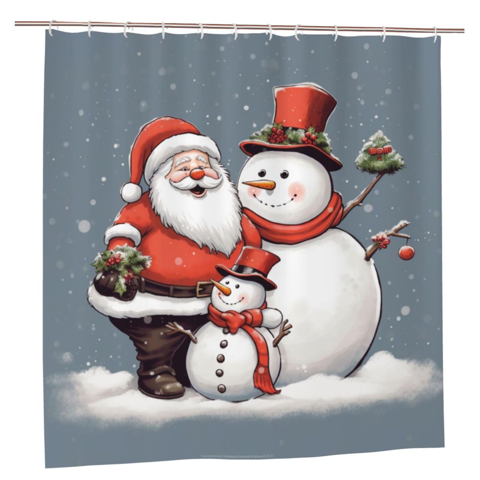 BWWHCCTI Santa Claus and Snowman Printed Shower Curtain With 12 Plastic Hooks Opaque Quick Drying Waterproof Shower Curtains Sets For Bathroom 183x183 CM
