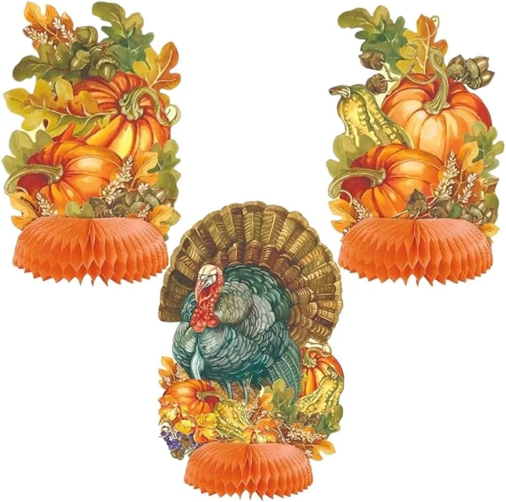 Traditional Thanksgiving Mini Honeycomb Decorations - 3 Piece