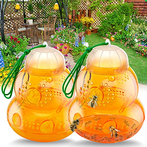 Wasp Trap, Bee Traps Catcher, Outdoor Wasp Deterrent Killer Insect Catcher, Wasp Killer Hornet Traps Non-Toxic Reusable Yellow Jacket Traps For Garden/Farm/Patio Hanging (2 Pack, Orange) #TOP4