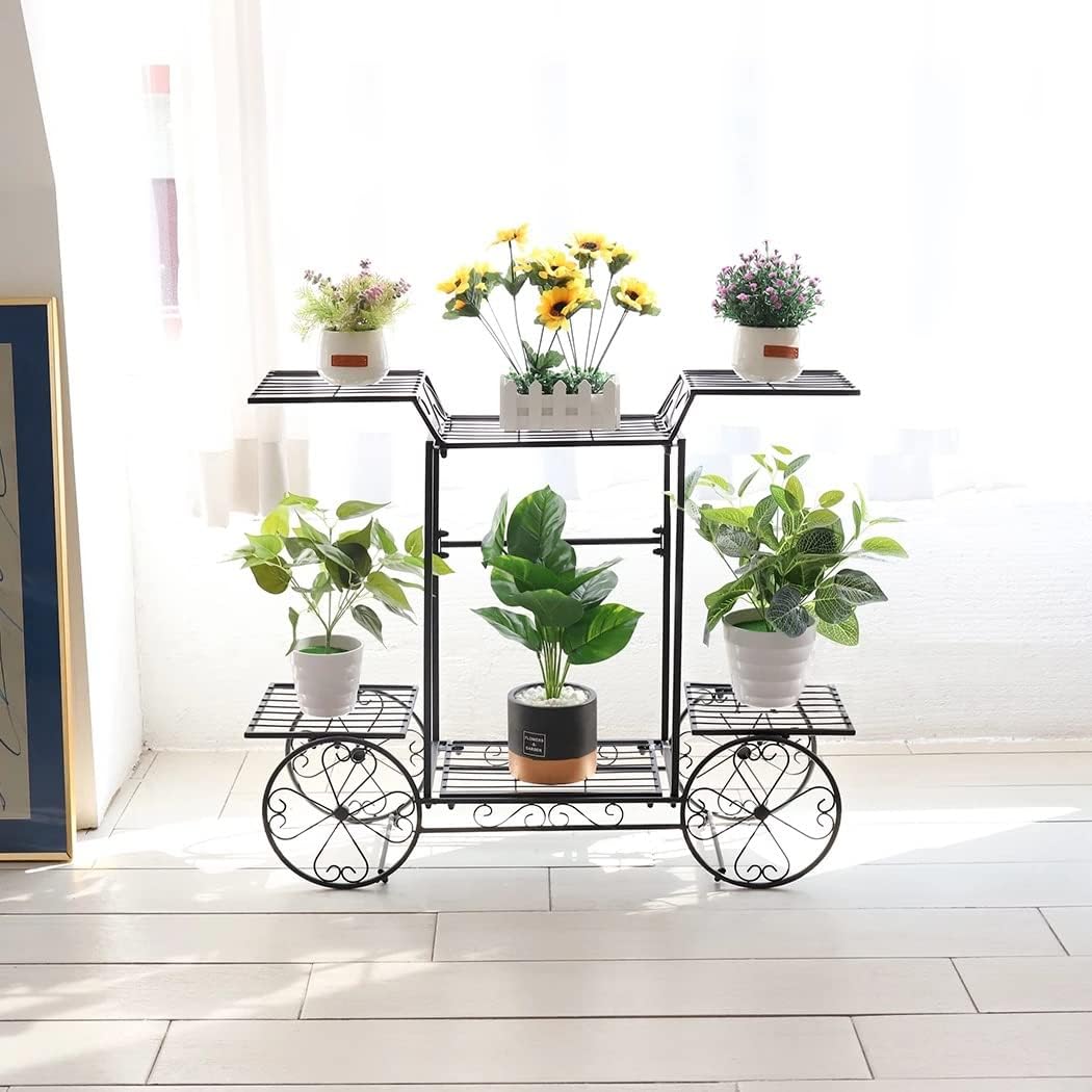 Large Metal Plant Stand Indoor Garden Cart Plant Holder Wrought Iron Plants Display Shelf Rack Outdoor