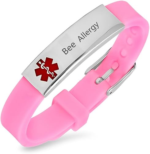 Custom Adjustable Silicon Medical Alert Allergy Awareness Bracelet for Women Men Kids,Free Engraving Emergency ID Bangle for Son,Daughter,Parents