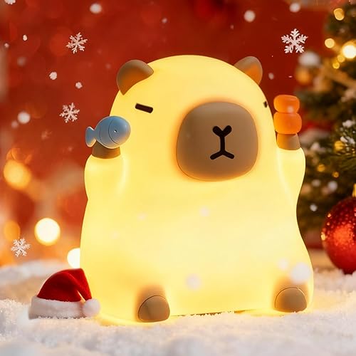 Capybara Night Light for Kids, Capybara Squishy Lamp, 3 Level Dimmable Nursery Nightlight with Timer, Rechargeable Cute Animal Night Light for Baby,