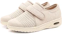 Tênis de caminhada respirável leve ajustável para diabéticos de largura larga com almofada de ar para mulheres pés inchados