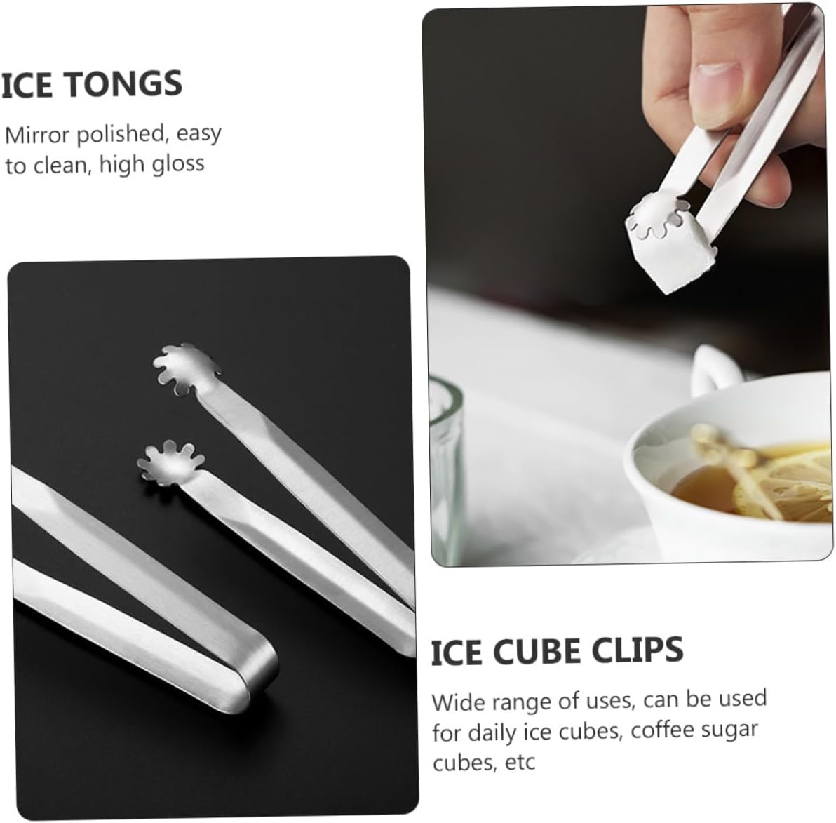 VALICLUD 4Pcs Stainless Steel Mini Ice Tongs Sugar Cube Clips for Cocktails Whiskey Tea Coffee Bar Kitchen Buffet Serving