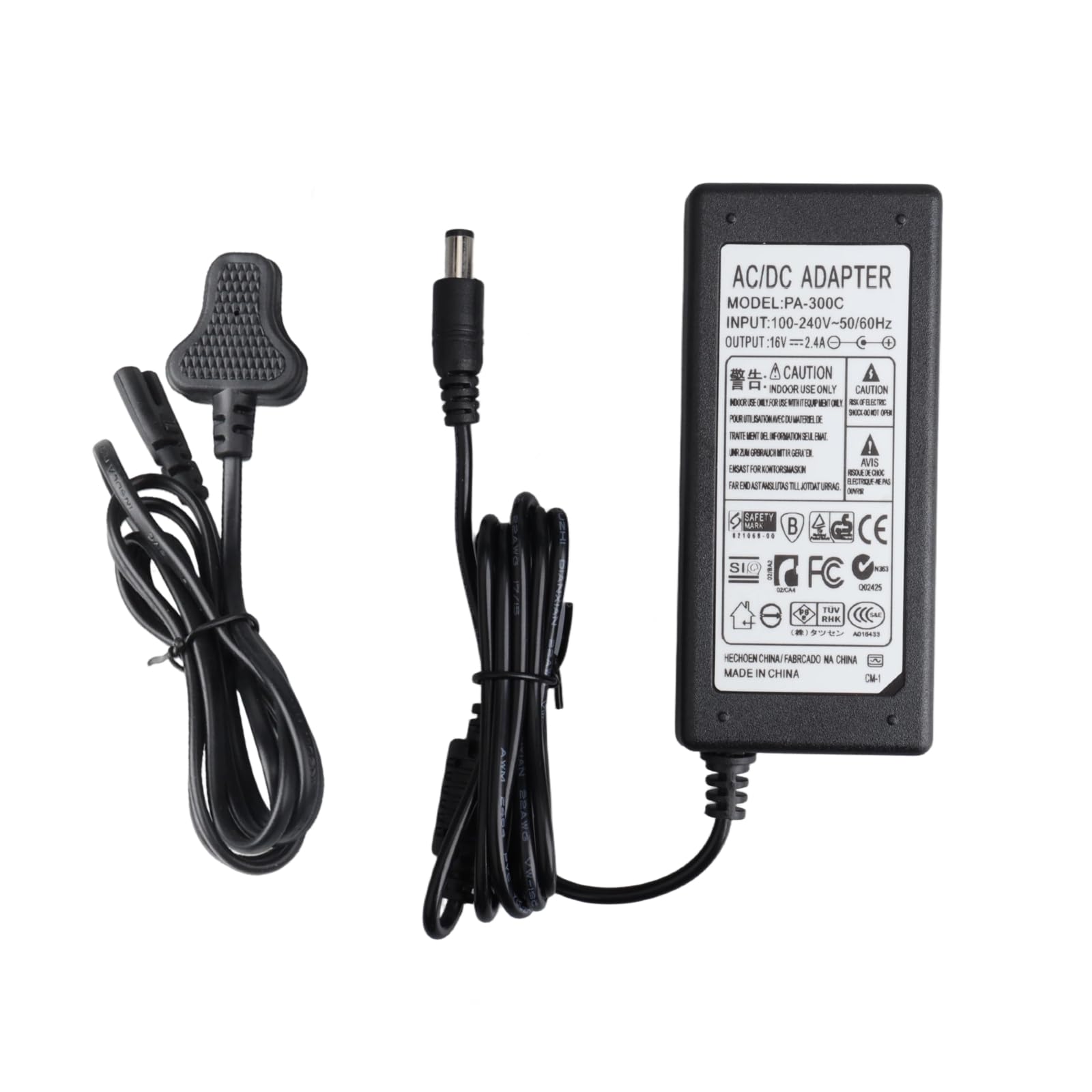 Adaptador Alimentación Cargador 16V 2,4A Recambio Compatible con Yamaha PA-300 PA-300B PA-300C PA-301, Teclado Piano PSR-S500 PSR-S700 PSR-S900 PSR-1000 PSR-1500 AW1600 Motif-Rack