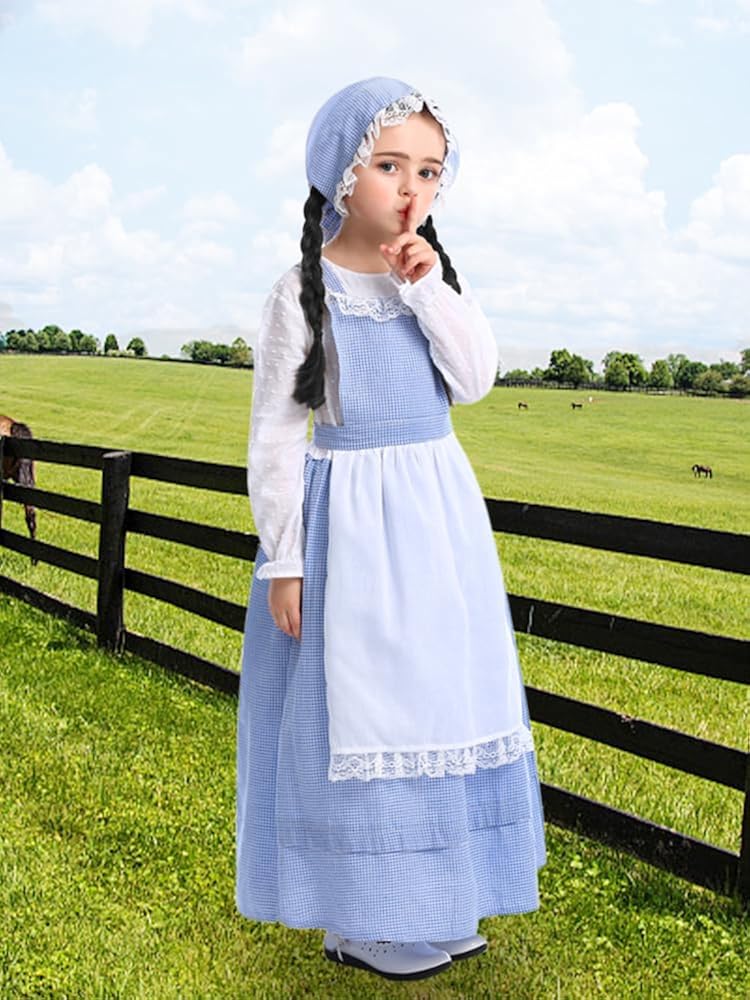 Miniatura 2 de JMXITI Vestidos de pradera para niñas, vestido de sirvienta de cosplay, disfraz de pionera para niña, disfraces de Halloween