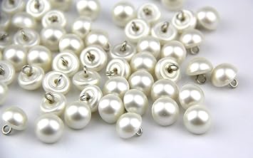 Pack of 100pcs 10mm White Pearl Bead Cap Half Ball Dome Metal Circle Hook Buttons for Crafting Sewing Scarpbooking Scarf and Clothes