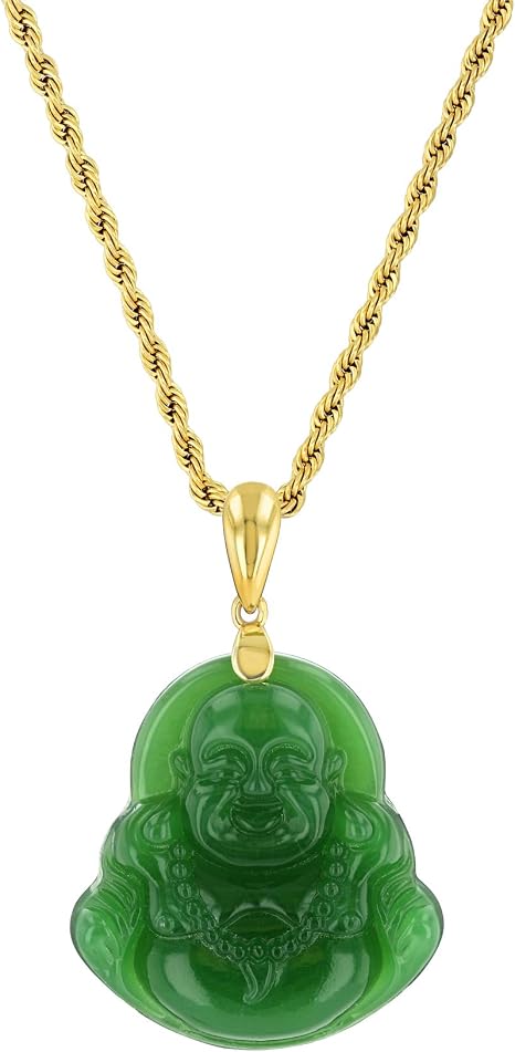 Real Laughing Buddha Green Jade Pendant 