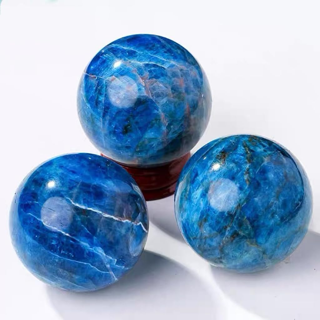 Blue Apatite Crystal Ball - Quartz Crystal Sphere - Polished Blue Apatite Stone Ball Decor Orb for Meditation & Feng Shui Office Decor, Protection and Energy Cleansing (80-90mm)