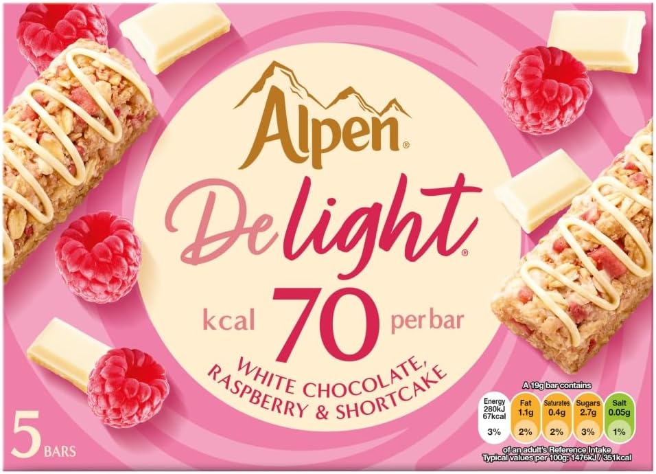 Alpen Delight 5 White Chocolate, Raspberry & Shortcake Bars, 95g