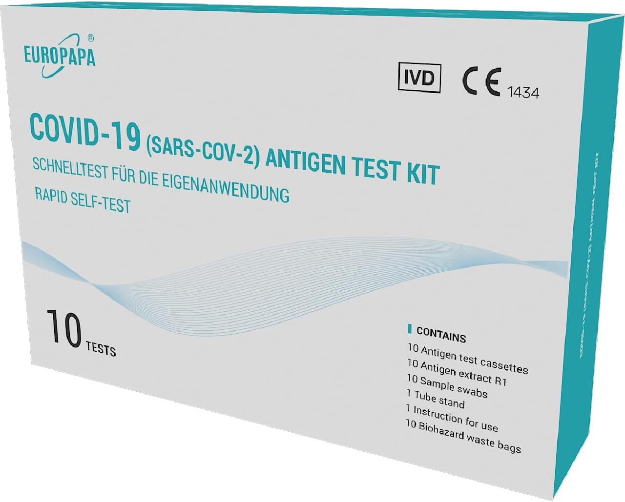 EUROPAPA® 10 x Corona Laientest Self-Tests, COVID-19 Antigen Test, for SARS-CoV-2, Quick Test, Test Cassette, Sample Swab, Antigen Extract, Individually Packed