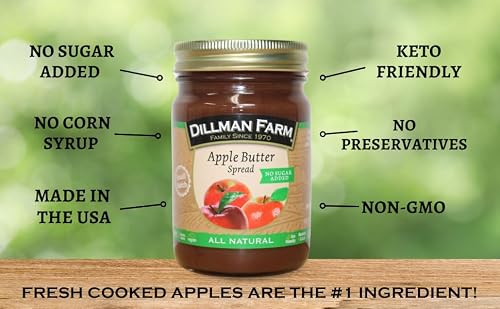 Dillman Farm No Sugar Added Apple Butter - All Natural, Gluten-Free, Non-GMO, Vegan, Kosher, Eco-Friendly, Preservative Free, Corn Syrup Free - Made in USA, 13oz (Pack of 6)