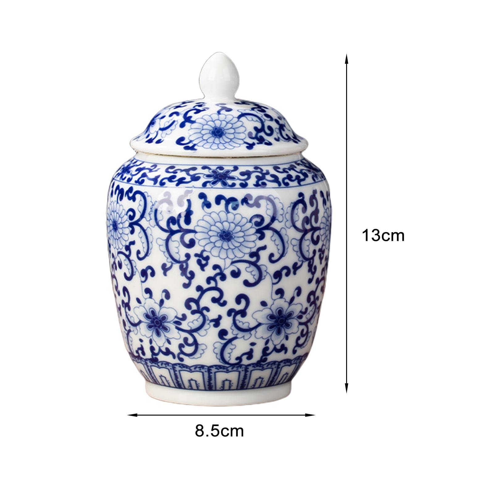 Fenteer Ceramic Ginger Jar Vase Multi Purpose Decorative with Lid Porcelain Jars Asian Ginger Jar for Home Decor Countertop Home Floral Arrangement, Blue Flower