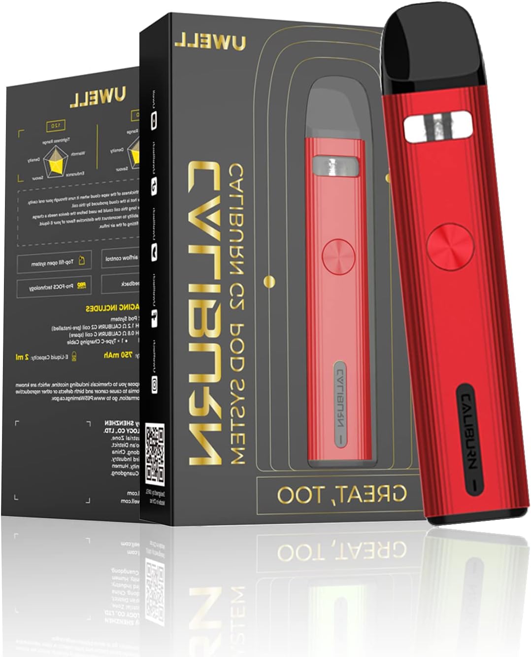 UwellCaliburn G2 POD Kit 2mL (Pyrrole Scarlet) Compact Simple and Fast Charging Uwell Vape POD E Cigarettes Kit No Nicotine