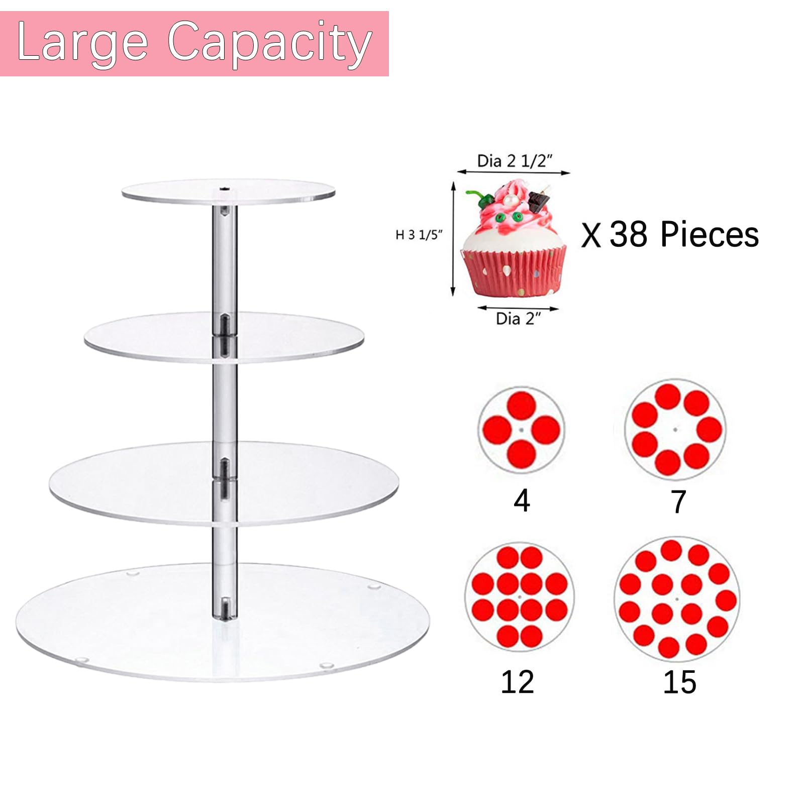 Torre Per Cupcake In Acrilico - 4 Ripiani, 30.5 Cm, Per Feste E Matrimoni - Foto 13