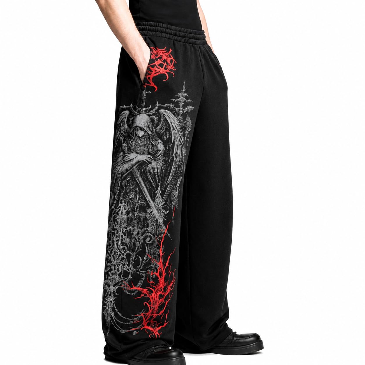 DARREN LUKE Men's Oversized Graphic Leg Track Pants | Printed Baggy Joggers | Relaxed Fit Streetwear Trousers | Elastic Waist Casual-picture-20