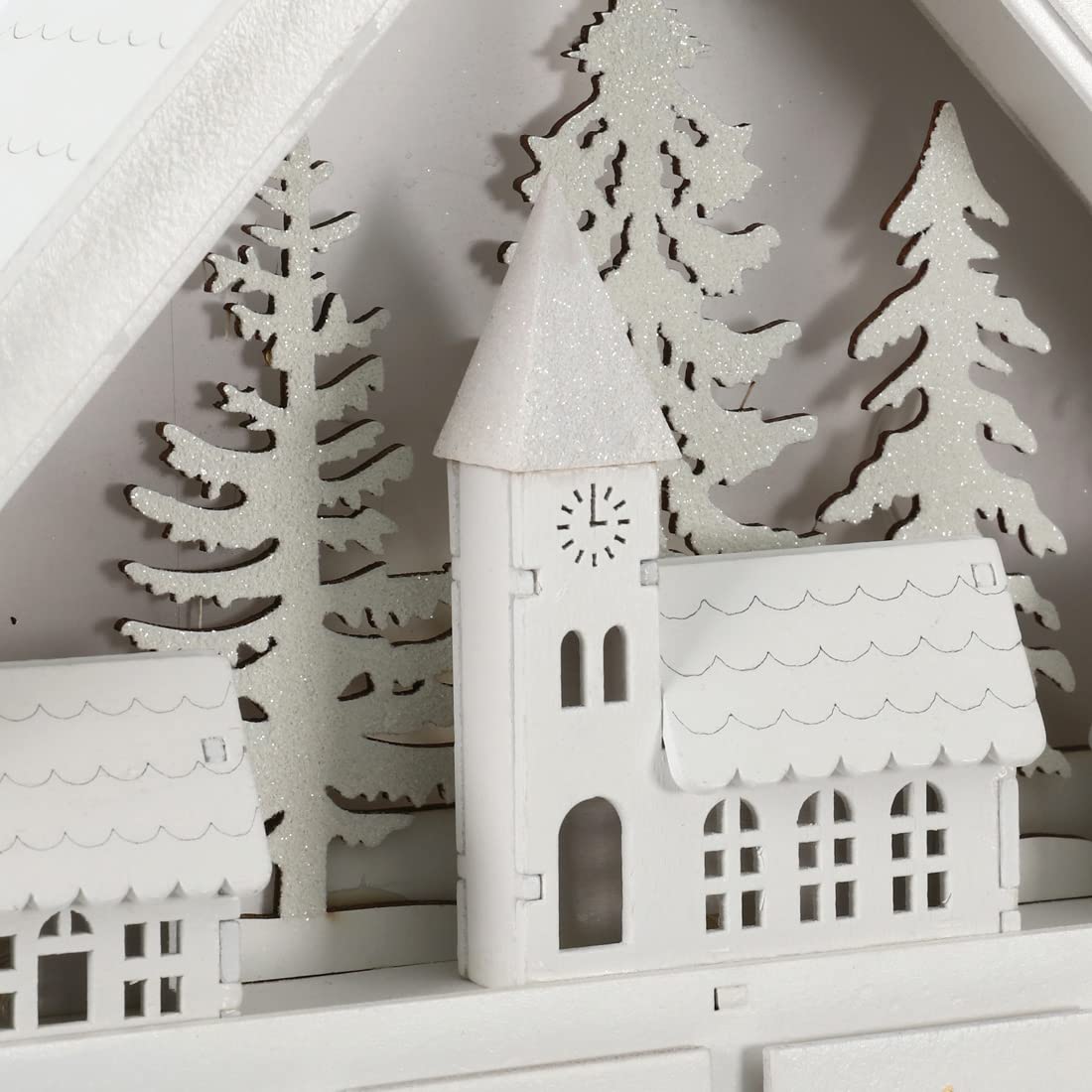 Adventskalender aus Holz, 45,7 cm, mit 24 Schubladen und LED-Lichtern, Countdown bis Weihnachtsdekoration