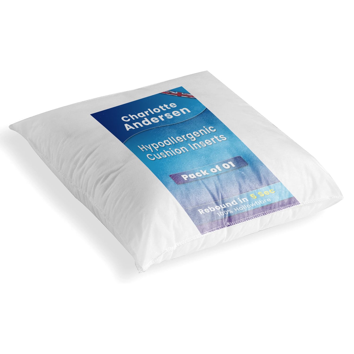 Charlotte Andersen White – 1 Pack 45 X 45Cm Cushion Insert Square Inners, Anti-Allergy Cushions Pure Hollowfibre Filling- Made In Uk (1, 18" X 18 Inches