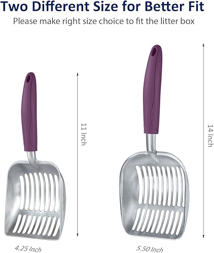 Miniatura 3 de WePet Cuchara pequeña para arena para gatos, tamiz de aleación de aluminio, cuchara de metal para gatitos, pala profunda, mango largo, tamiz de
