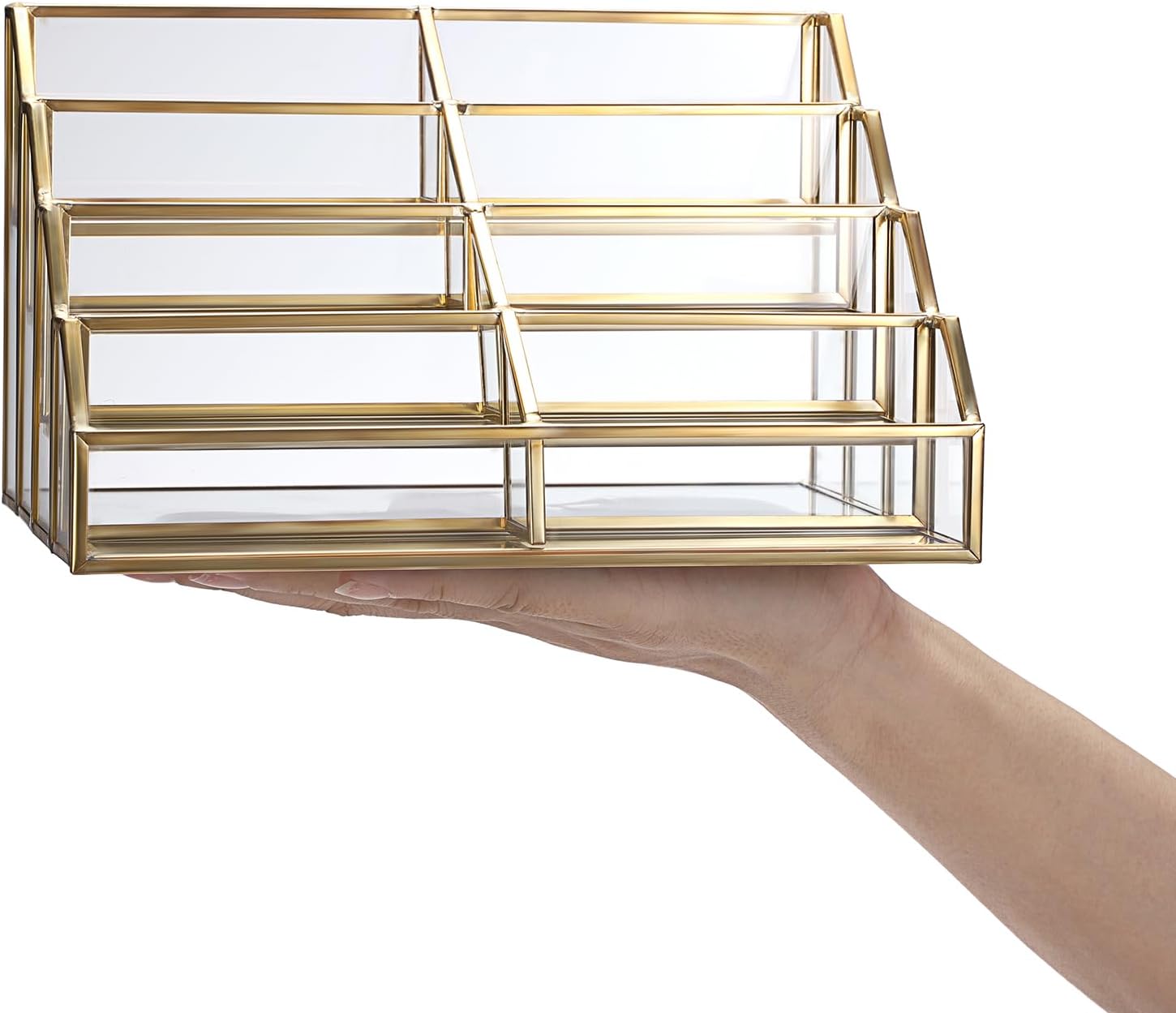 Hipiwe Mirrored Glass Business Card Holder Gold Business Card Display Stand for Desk Multiple Clear Business Card Holder Display for Office Desktop Cards Display Stand for Women Men, 8 Slots