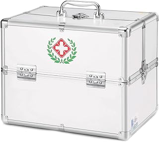 Lockable Medical Box Cabinet Medicine Storage Box 3 Tier Removable Separate Divider Secure Box Aluminum Alloy Frame Containers Medicines Safe Blue-18.37inch