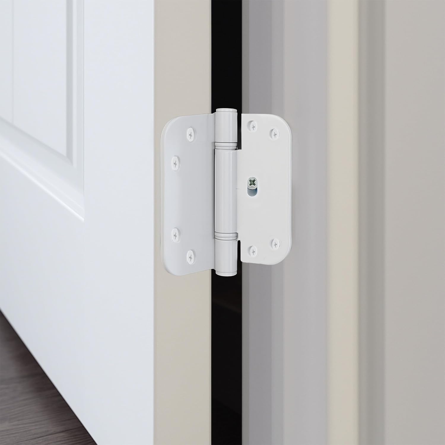 Brixwell Adjustable Guide Hinge Flat Leaf with NRP Pin, Steel Material, White Finish, 4" Height, 1-13/16" Width per Side, 3/32" Right and 9/16" Left Leaf Thickness, Screws Included