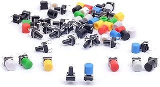 Cylewet 35Pcs 6×6×9mm Tactile Tact Push Button Switch Micro Switch Touch Switch with Button Caps of 7 Color for Arduino (P...