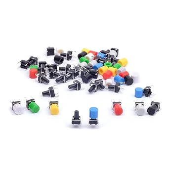 35Pcs 669mm Tactile Tact Push Button Switch Micro Switch Touch Switch with Button Caps of 7 Color for Arduino Pack of 35 CYT1052